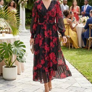 Kate & Lily Chiffon Sheer Back Partial Lined Floral Maxi Dress Size 4 Whimsigoth